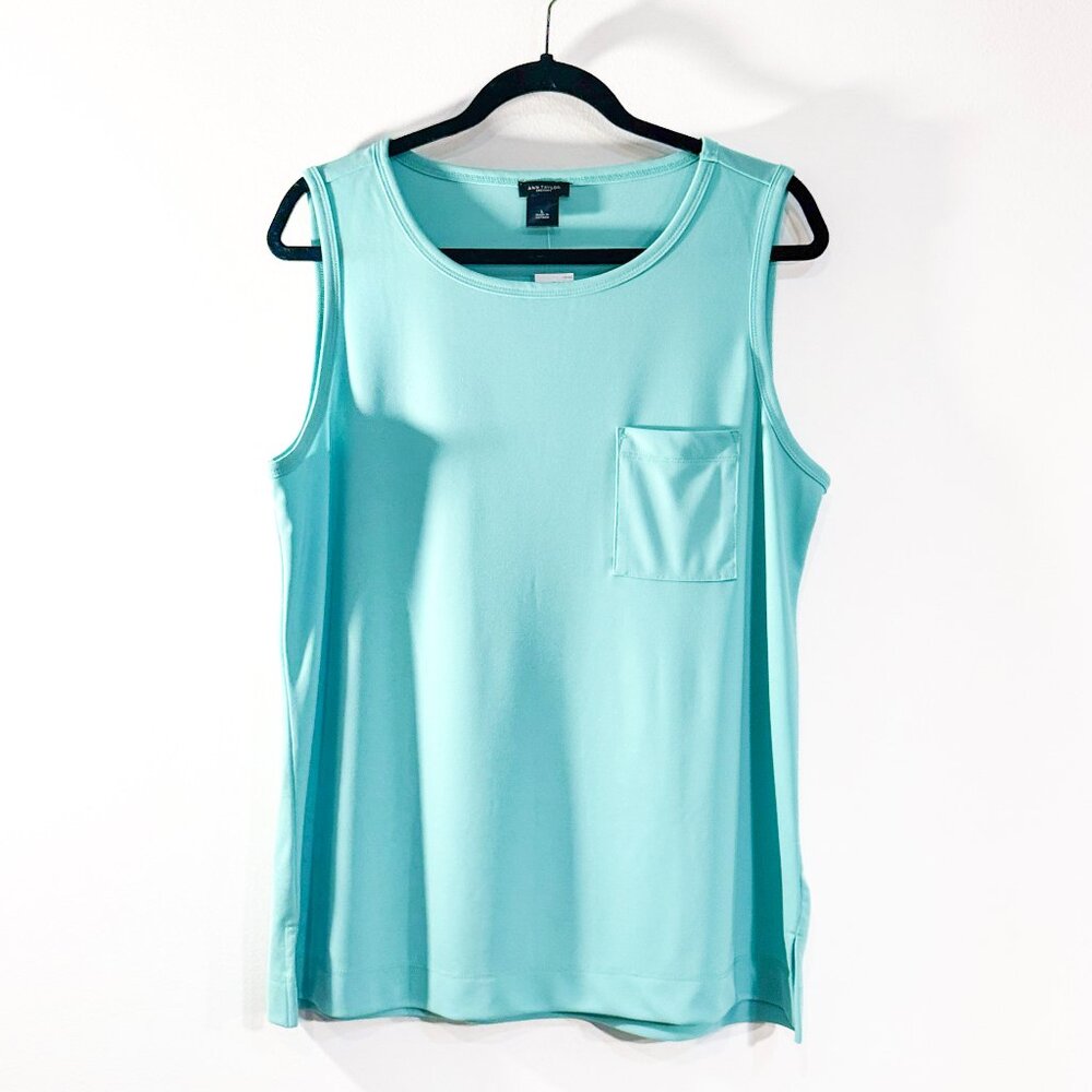 NWT Ann Taylor Factory Scoop Neck Tank Top Aqua Women's L Pocket Casual Office